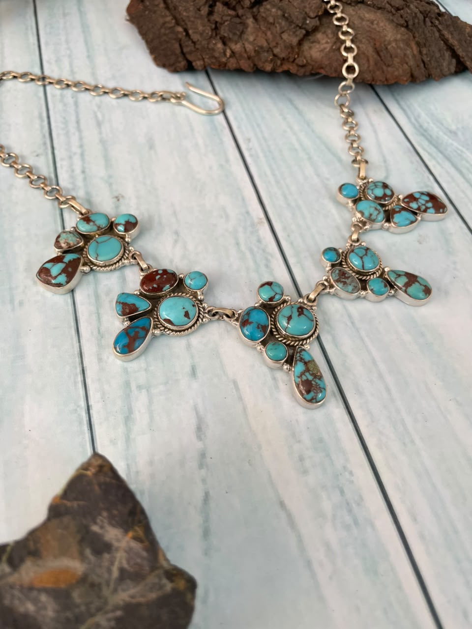 Handmade Sterling Silver Egyptian Turquoise Collection: Necklace Signed Nizhoni