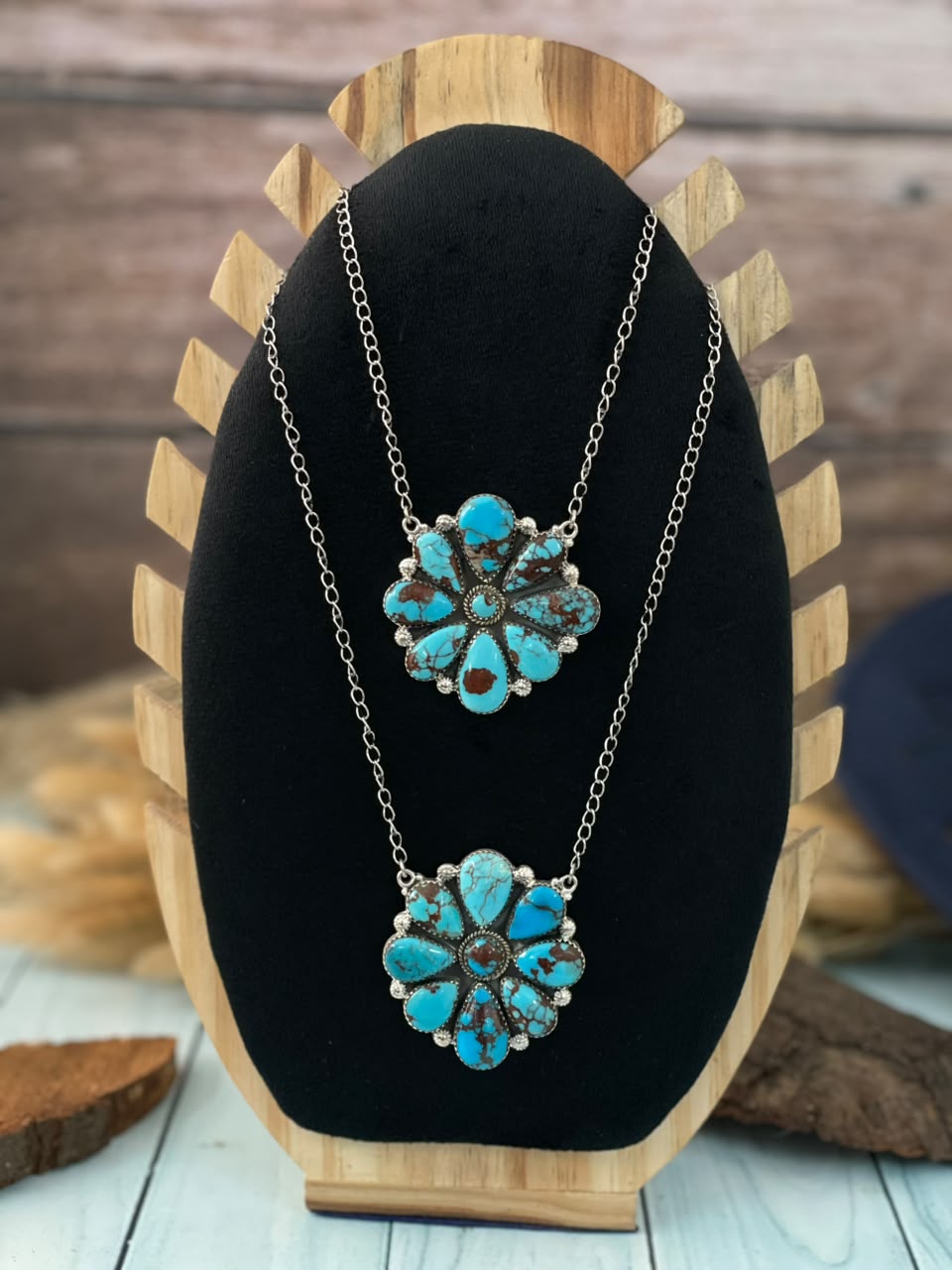 Handmade Sterling Silver Egyptian Turquoise Collection: Necklace Signed Nizhoni