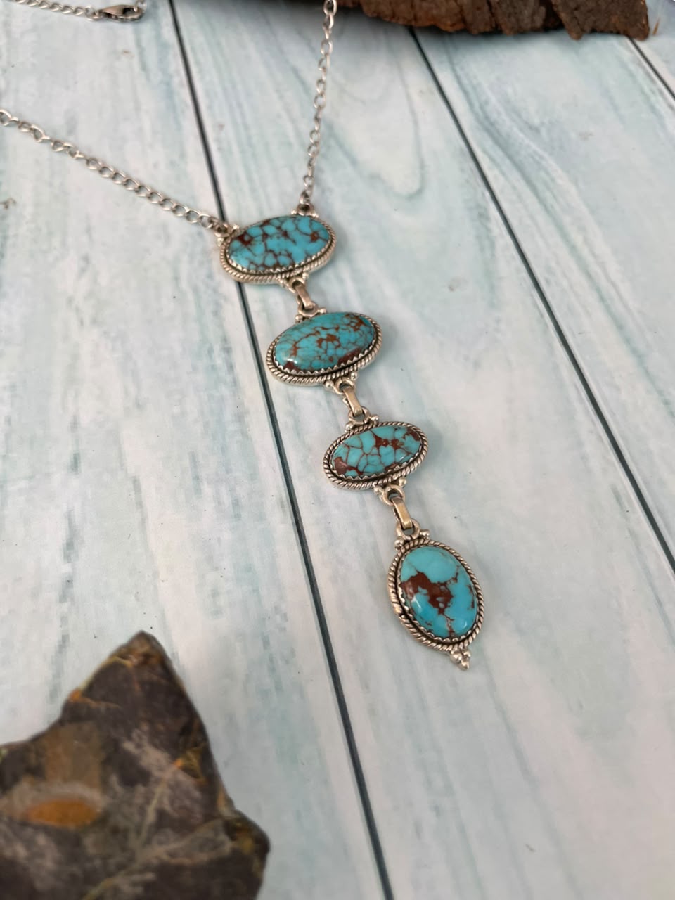 Handmade Sterling Silver Egyptian Turquoise Collection: Necklace Signed Nizhoni