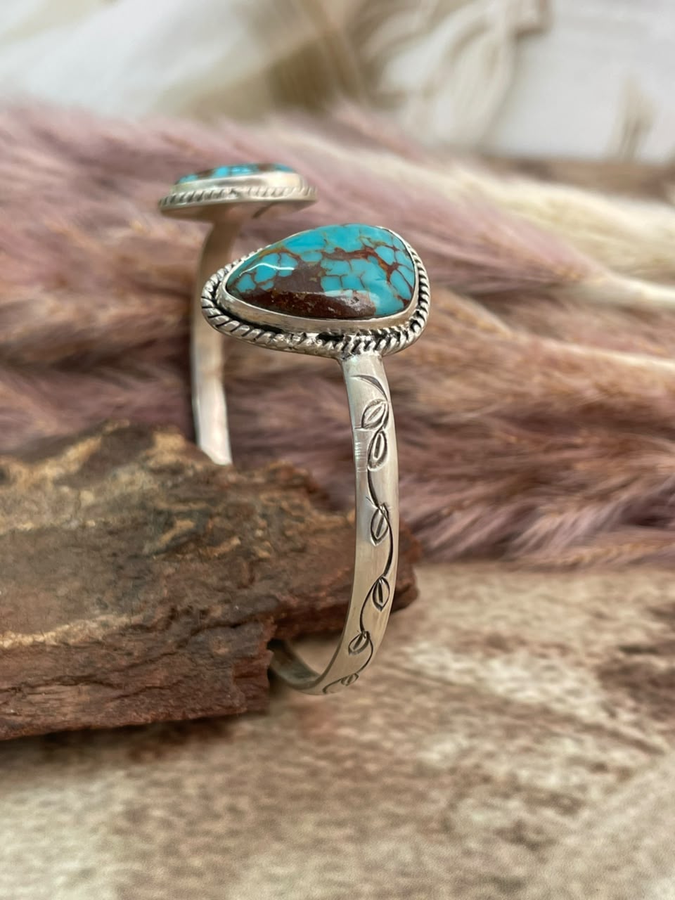 Handmade Sterling Silver Egyptian Turquoise Collection: Cuff Bracelet Signed Nizhoni