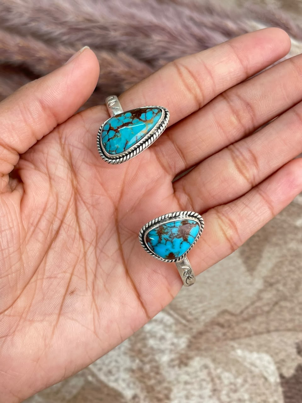Handmade Sterling Silver Egyptian Turquoise Collection: Cuff Bracelet Signed Nizhoni