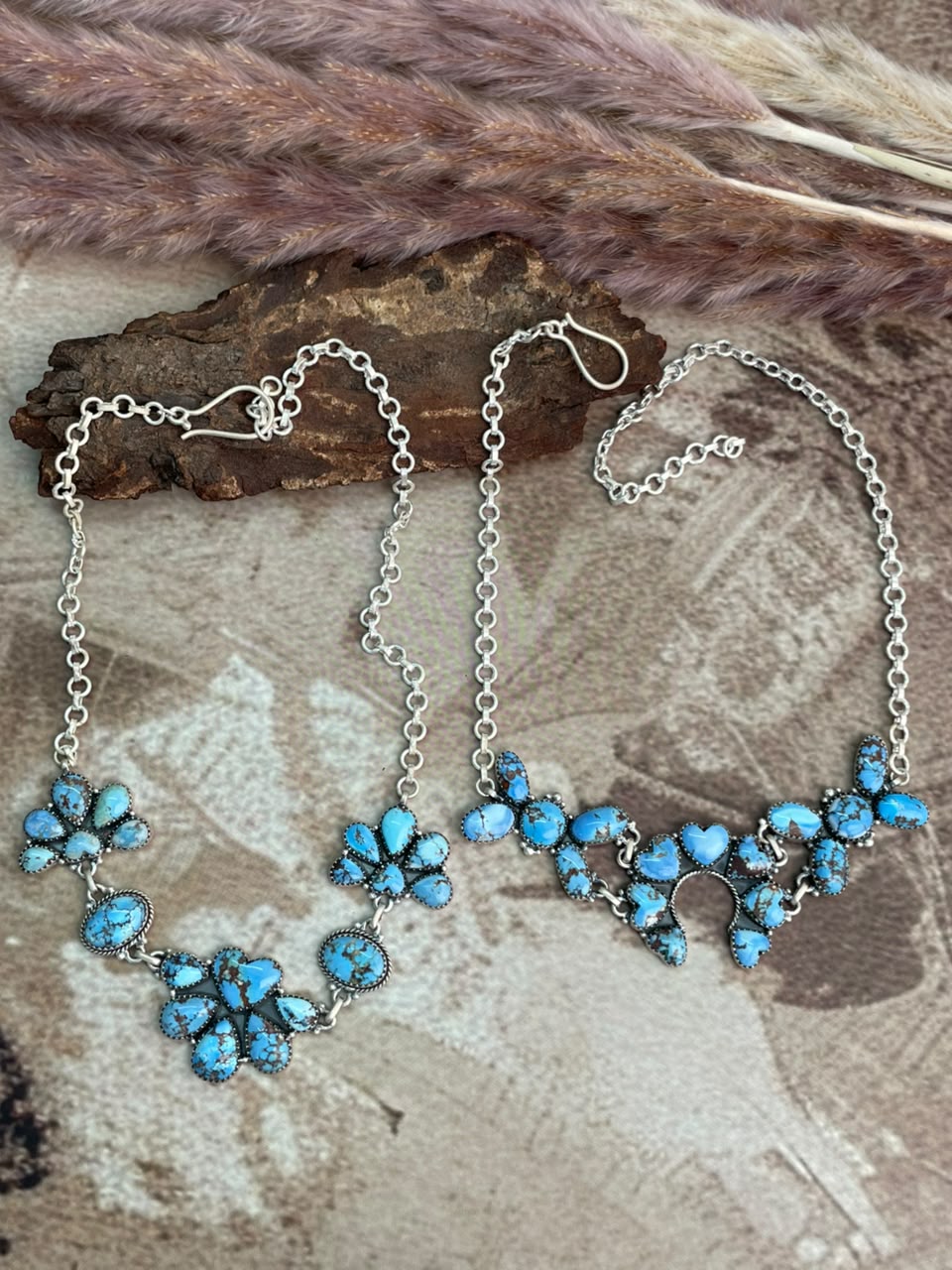 Handmade Sterling Silver Golden Hills Turquoise Necklace Signed Nizhoni