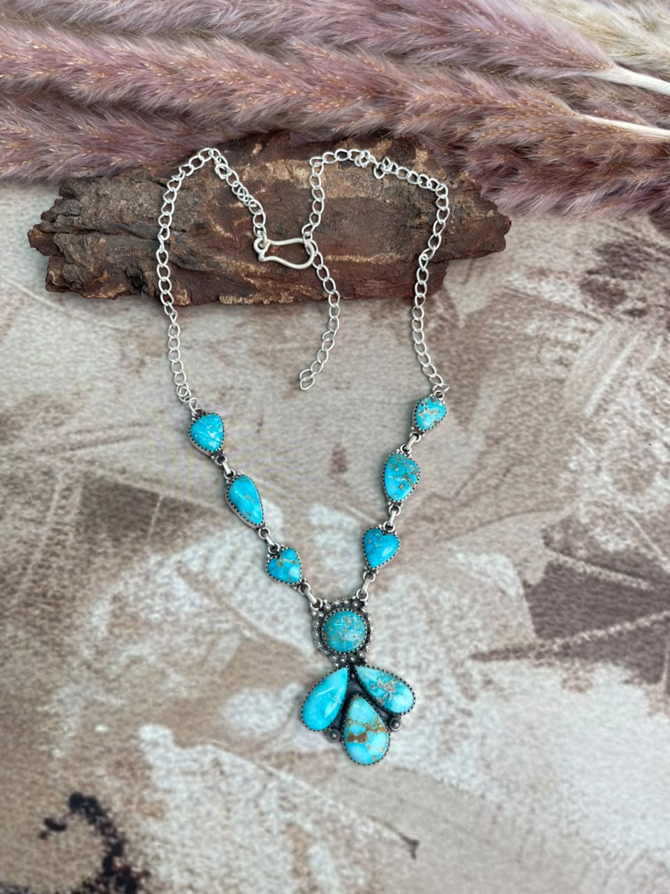 Handmade Sterling Silver Sierra Bella Turquoise Necklace Signed Nizhoni