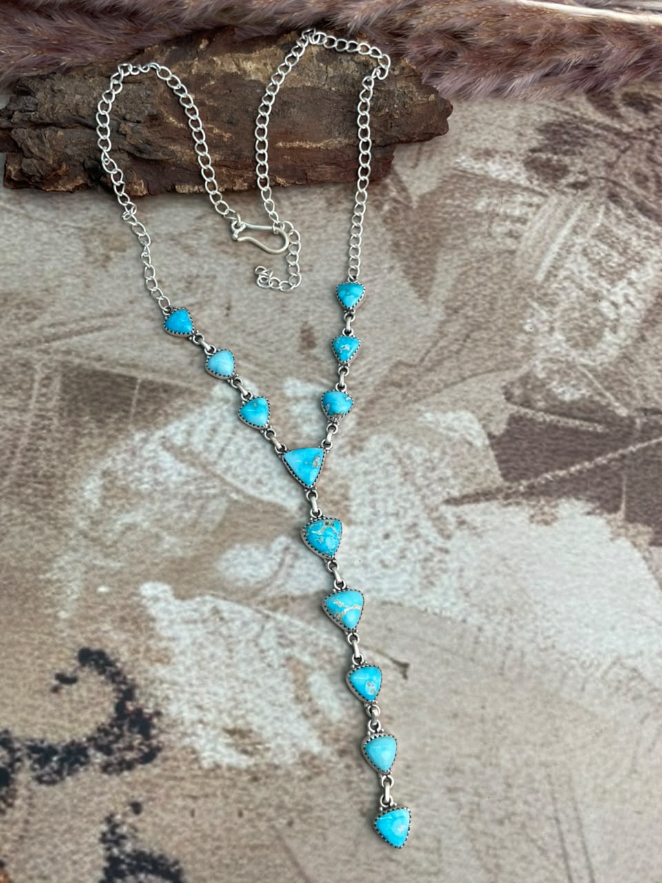 Handmade Sterling Silver Sierra Bella Turquoise Necklace Signed Nizhoni