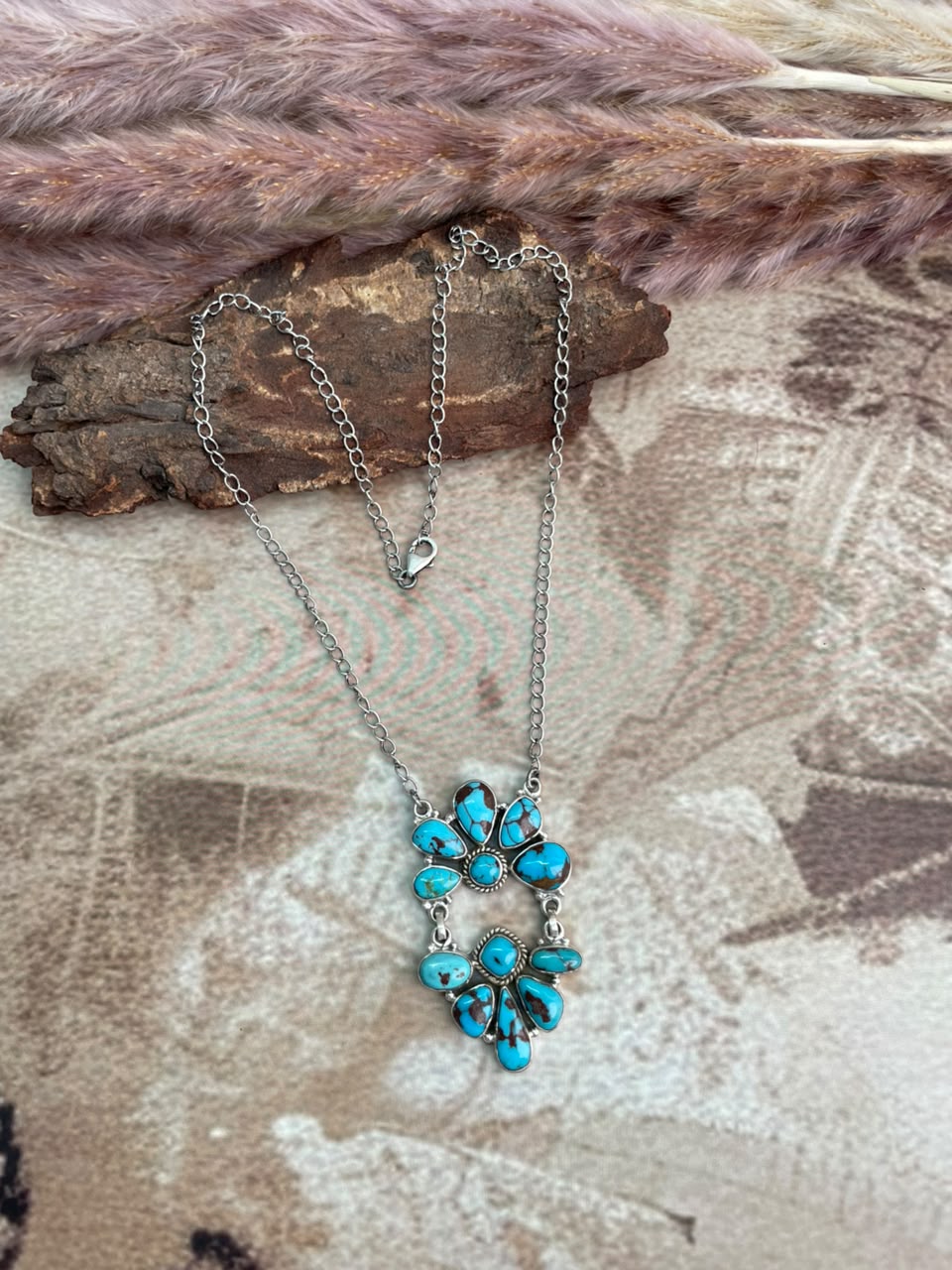 Handmade Sterling Silver Egyptian Turquoise Collection: Necklace Signed Nizhoni
