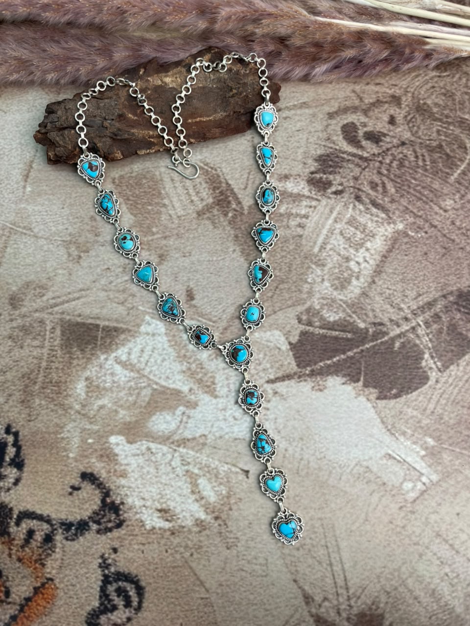 Handmade Sterling Silver Egyptian Turquoise Collection: Drop Necklace Signed Nizhoni