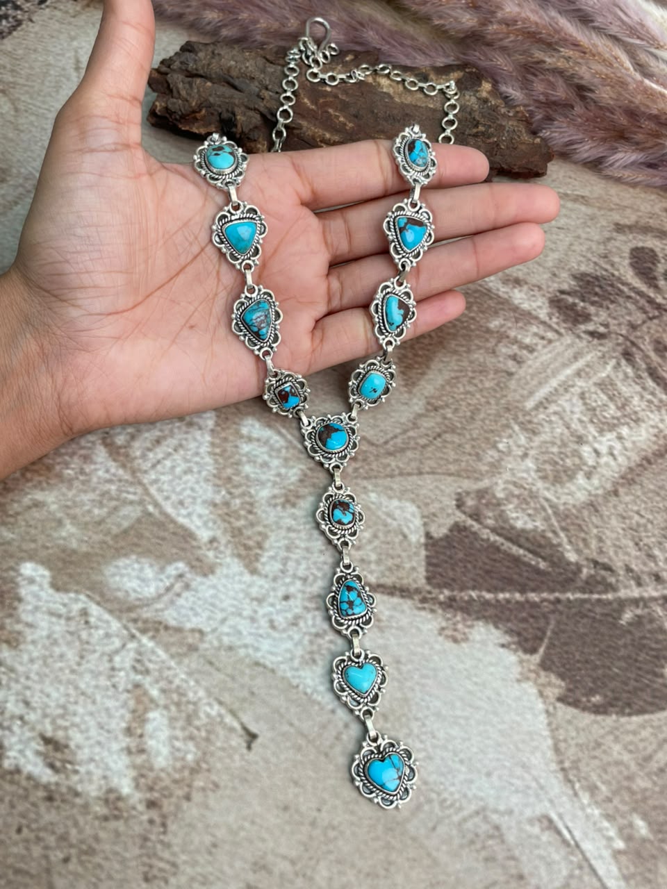 Handmade Sterling Silver Egyptian Turquoise Collection: Drop Necklace Signed Nizhoni