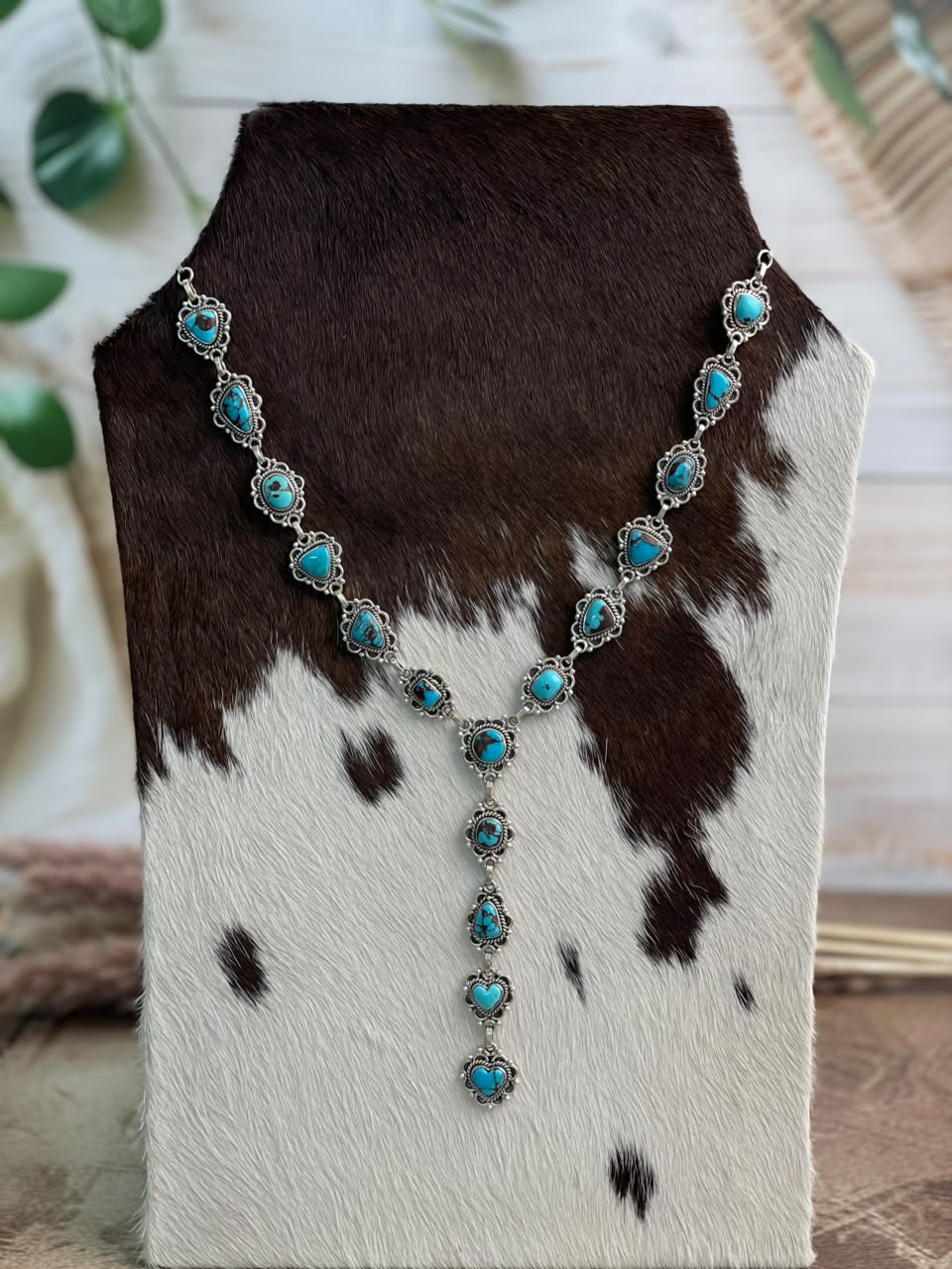 Handmade Sterling Silver Egyptian Turquoise Collection: Drop Necklace Signed Nizhoni