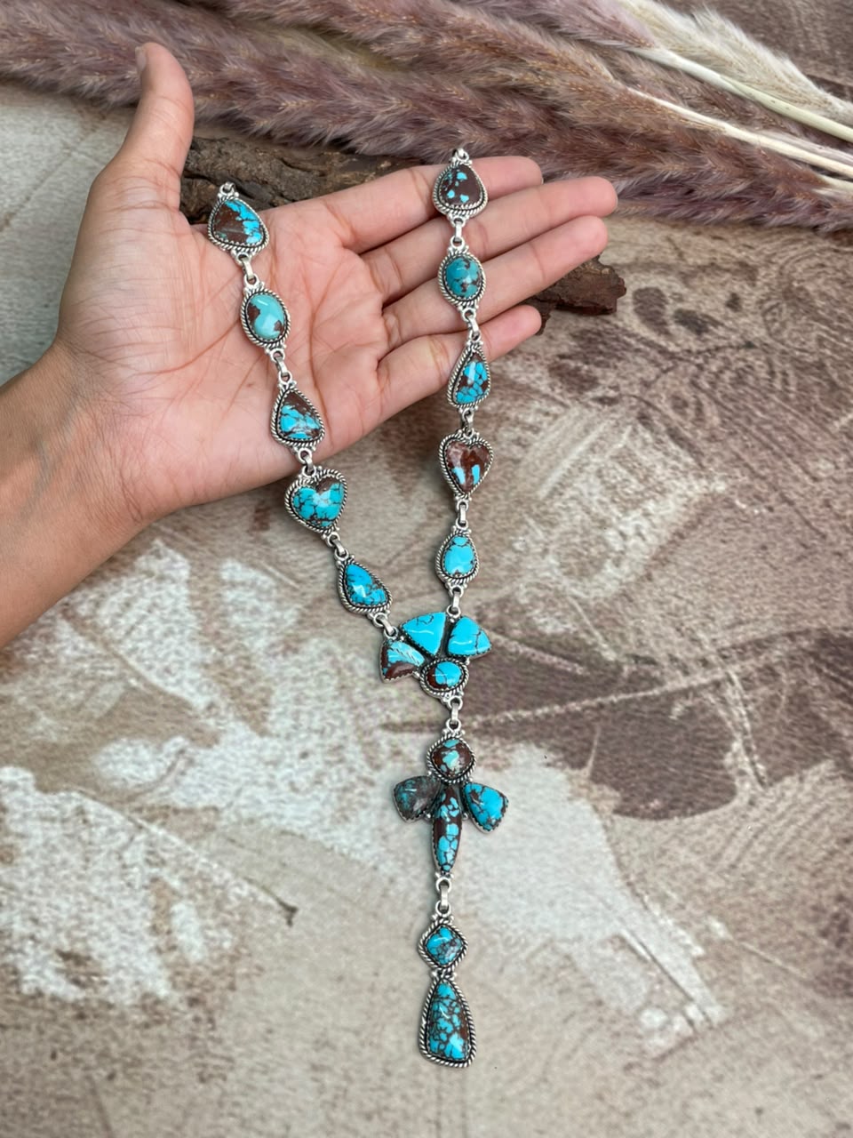 Handmade Sterling Silver Egyptian Turquoise Collection: Drop Necklace Signed Nizhoni