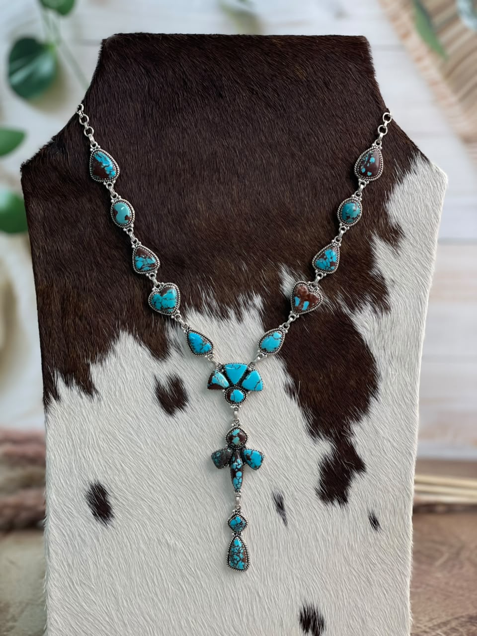 Handmade Sterling Silver Egyptian Turquoise Collection: Drop Necklace Signed Nizhoni