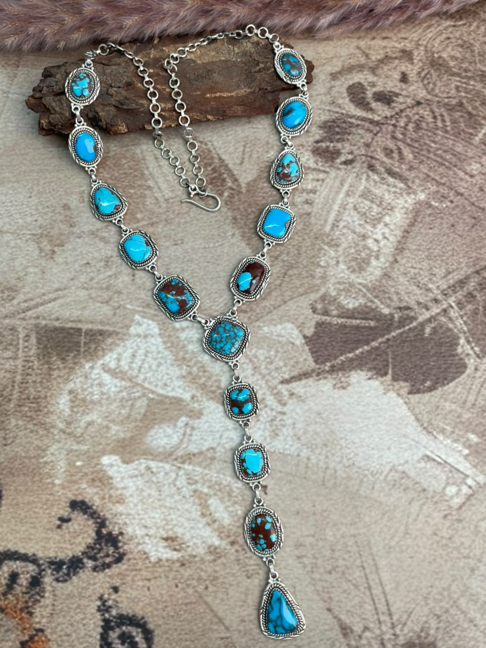 Handmade Sterling Silver Egyptian Turquoise Collection: Drop Necklace Signed Nizhoni