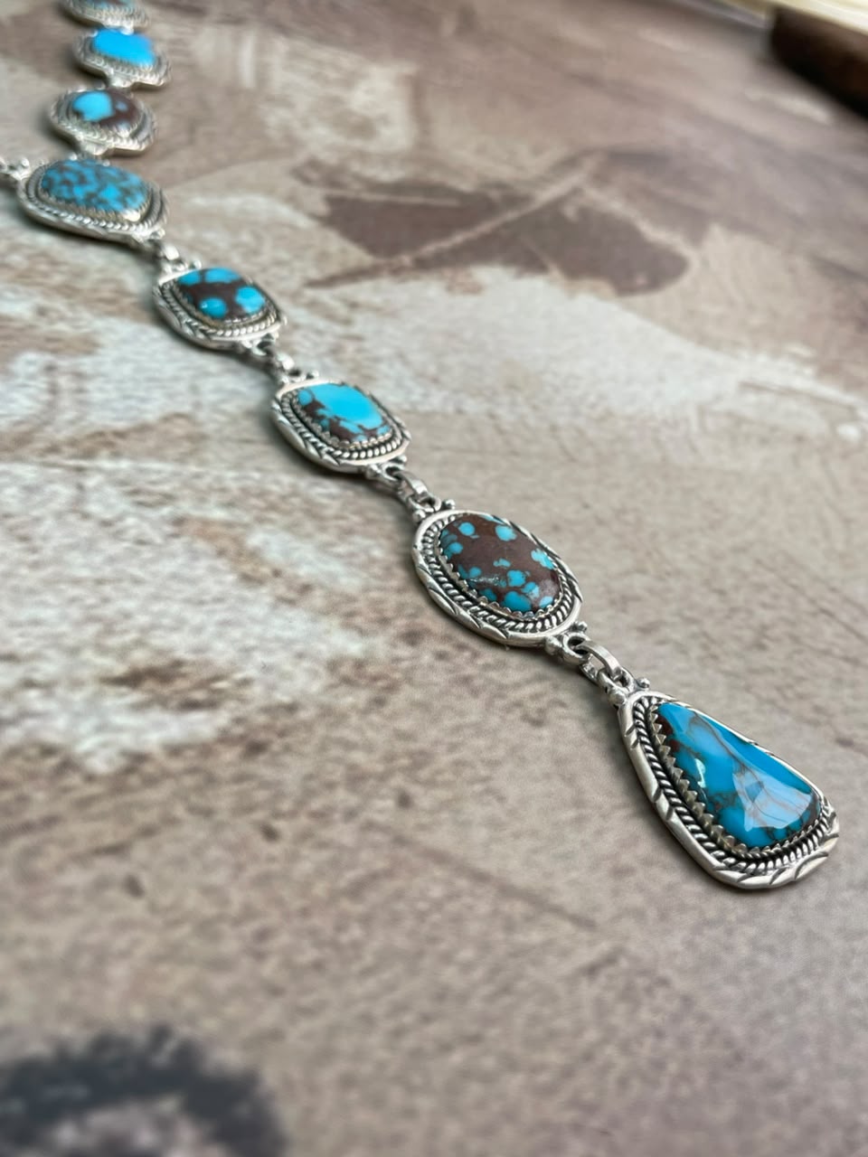 Handmade Sterling Silver Egyptian Turquoise Collection: Drop Necklace Signed Nizhoni