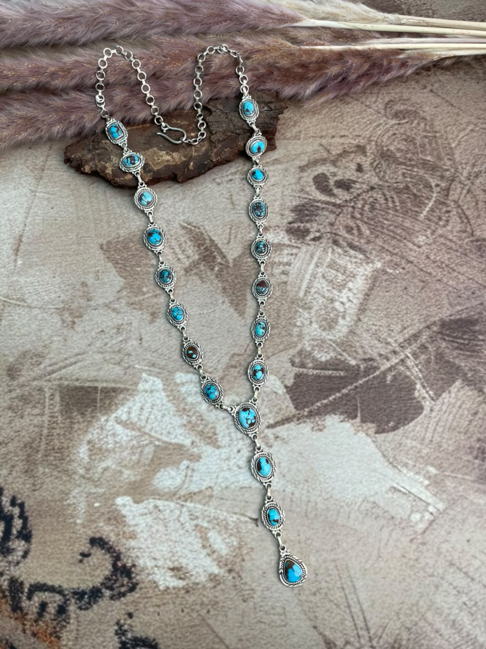 Handmade Sterling Silver Egyptian Turquoise Collection: Drop Necklace Signed Nizhoni