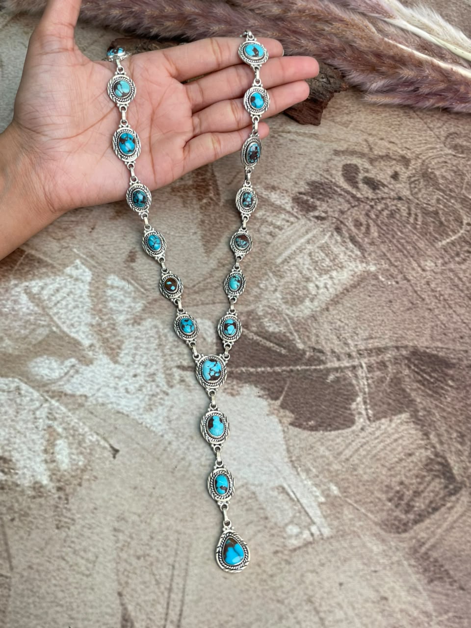 Handmade Sterling Silver Egyptian Turquoise Collection: Drop Necklace Signed Nizhoni