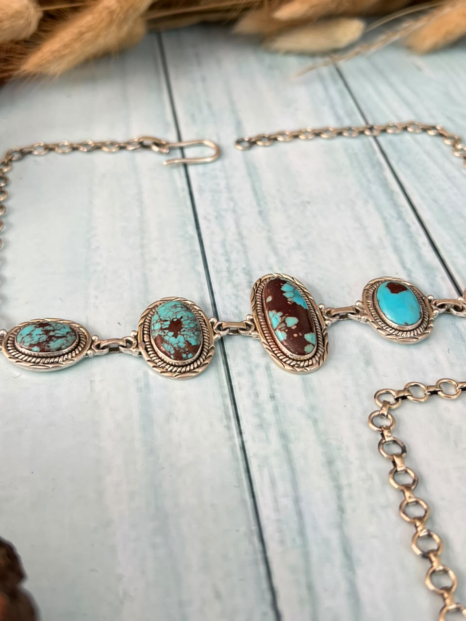 Handmade Sterling Silver Egyptian Turquoise Collection: Choker Necklace Signed Nizhoni