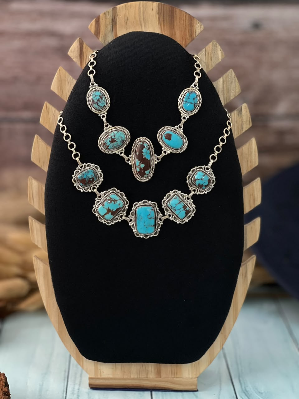 Handmade Sterling Silver Egyptian Turquoise Collection: Choker Necklace Signed Nizhoni
