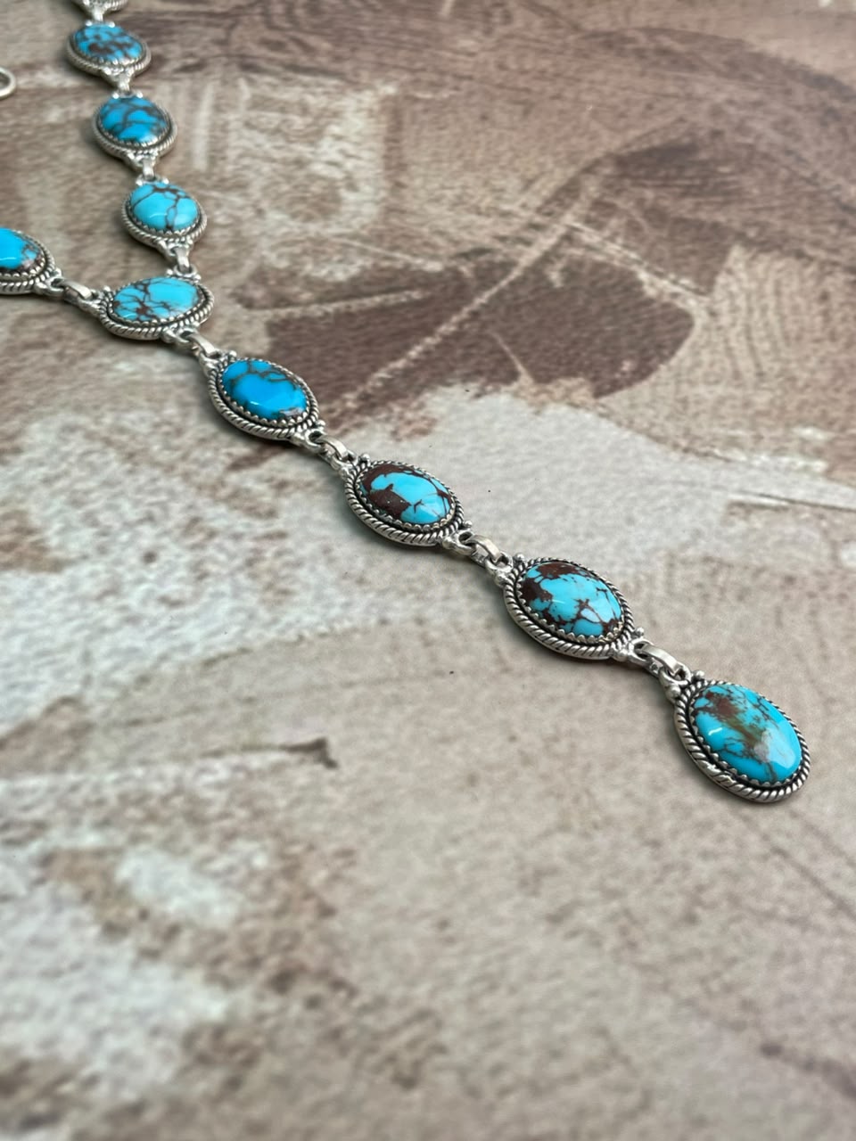 Handmade Sterling Silver Egyptian Turquoise Collection: Drop Necklace Signed Nizhoni