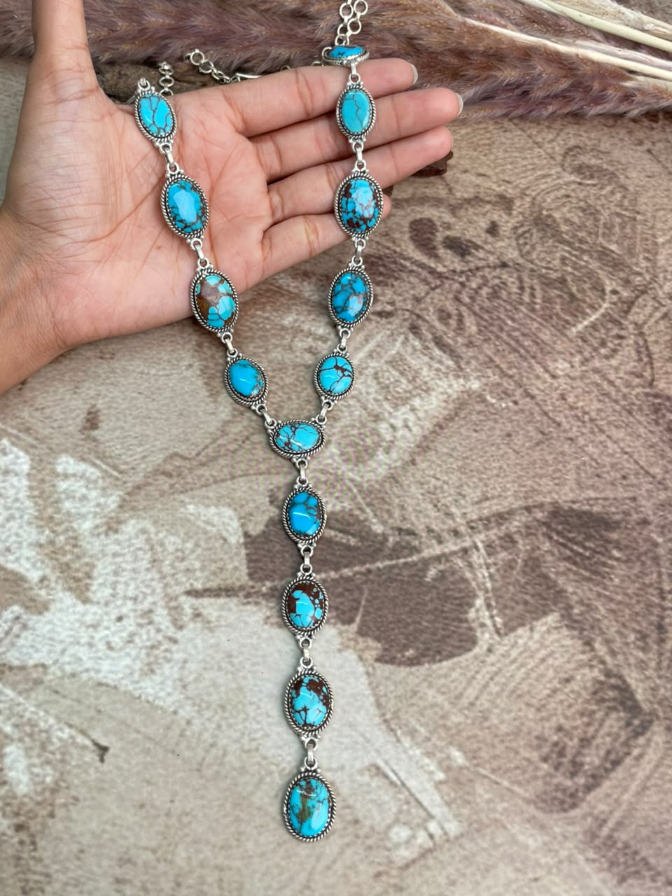 Handmade Sterling Silver Egyptian Turquoise Collection: Drop Necklace Signed Nizhoni