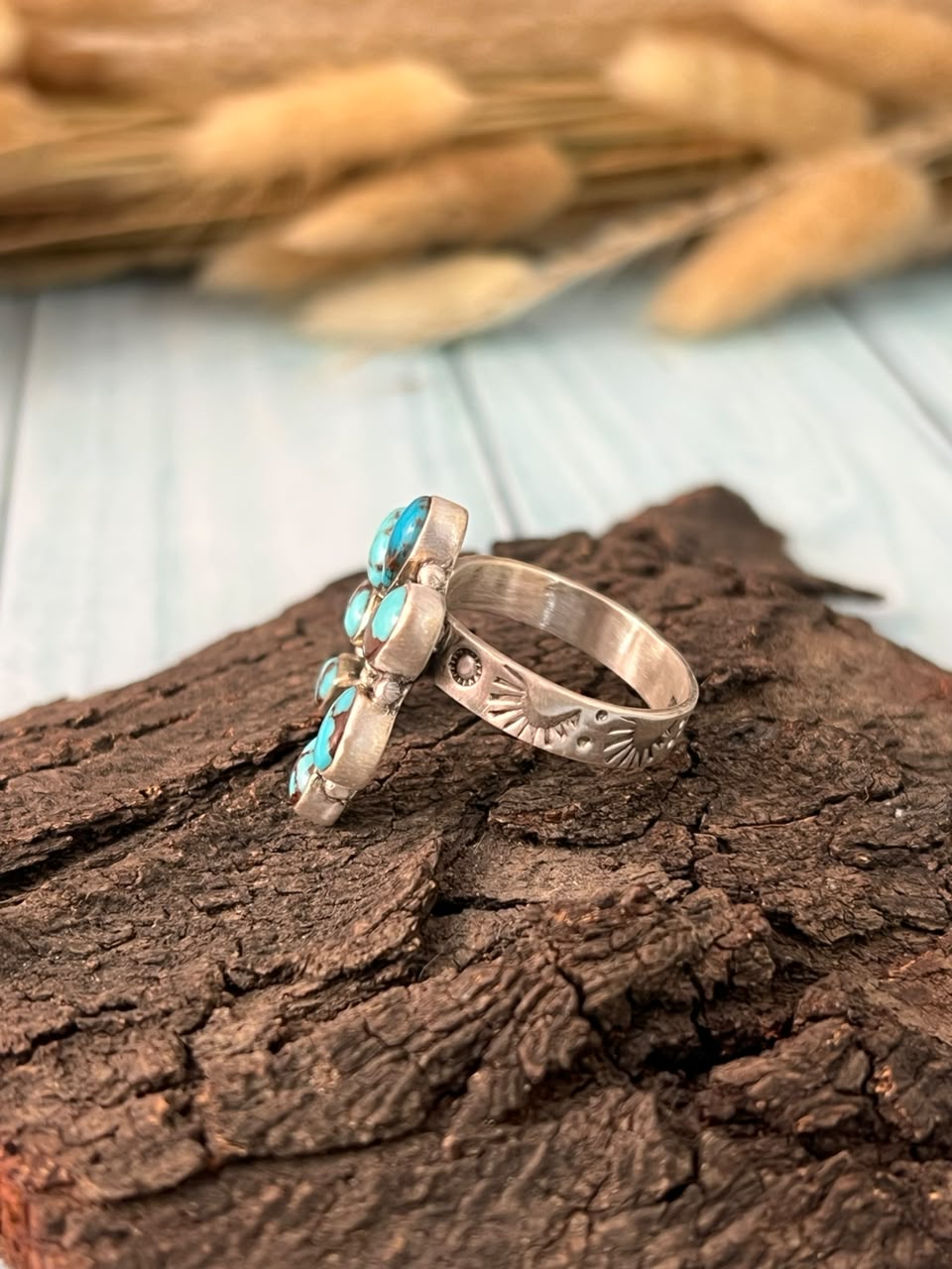 Handmade Sterling Silver Egyptian Turquoise Collection: Adjustable Naja Ring Signed Nizhoni