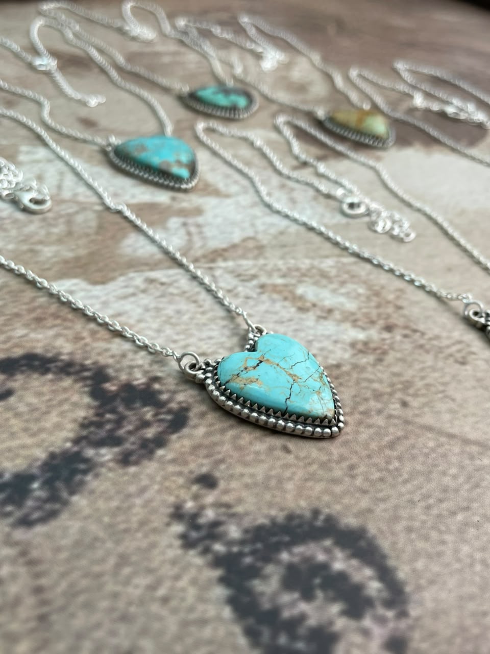 Handmade Sterling Silver Manassa Turquoise Heart Necklace Signed Nizhoni