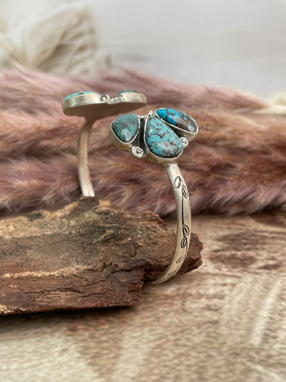 Handmade Sterling Silver Egyptian Turquoise Collection: Cuff Bracelet Signed Nizhoni