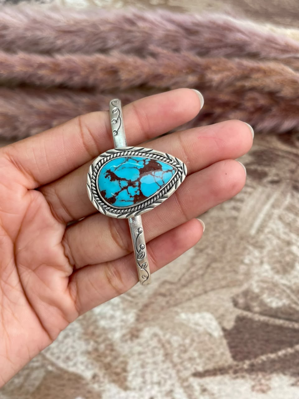 Handmade Sterling Silver Egyptian Turquoise Collection: Cuff Bracelet Signed Nizhoni