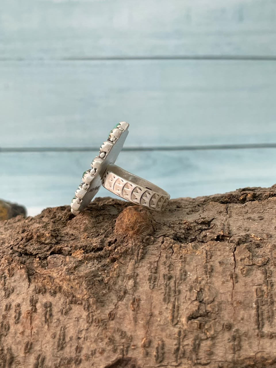 Handmade Sterling Silver Kingman Turquoise with Orange Mojave Adjustable Ring Signed Nizhoni