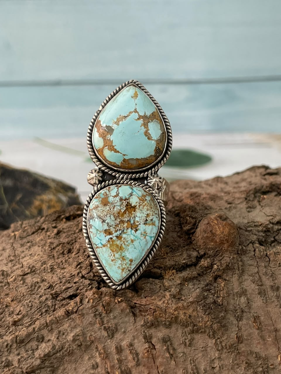 Handmade Sterling Silver Royston Turquoise Adjustable Ring Signed Nizhoni