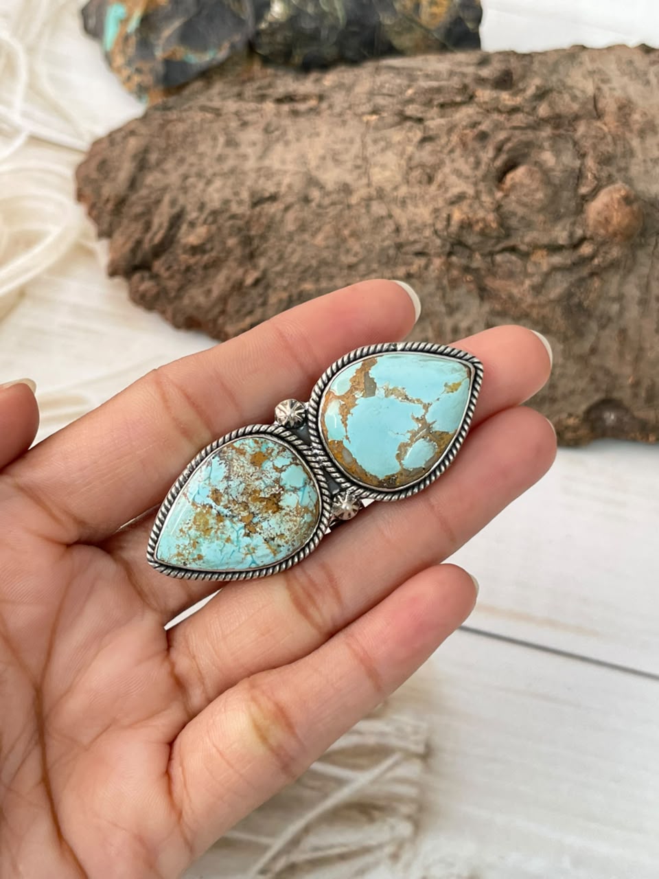 Handmade Sterling Silver Royston Turquoise Adjustable Ring Signed Nizhoni