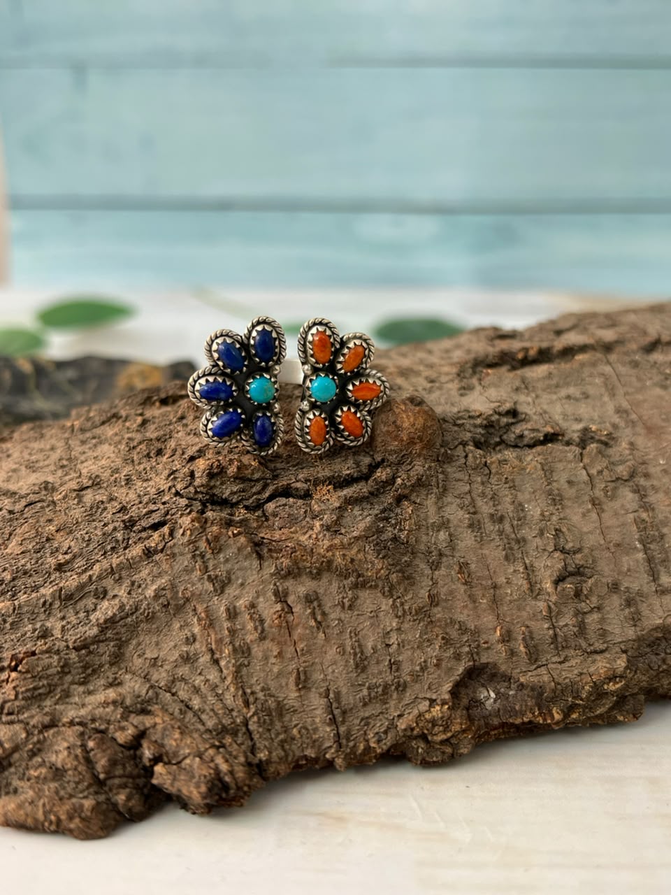 Handmade Sterling Silver Kingman Turquoise with Orange Mojave and Lapis Adjustable Ring Signed Nizhoni