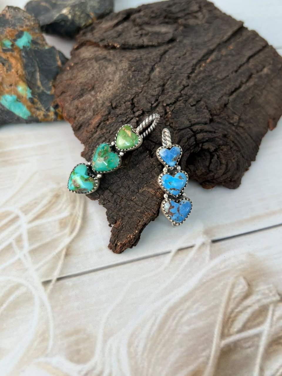 Handmade Sterling Silver Sonoran Mountain with Golden Hills Turquoise Heart Hat Pin Signed Nizhoni