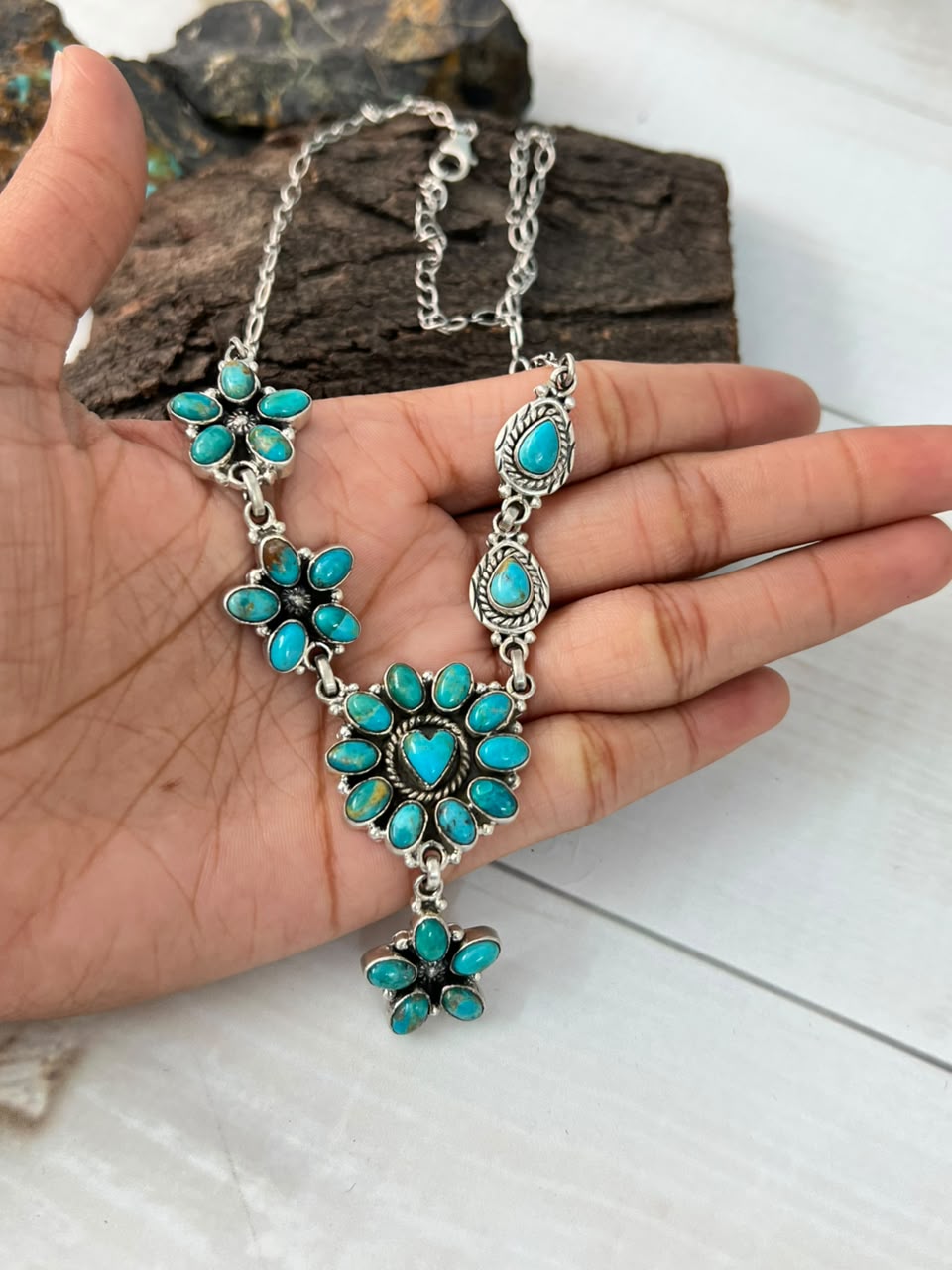 Handmade Sterling Silver Kingman Turquoise Necklace Signed Nizhoni (1)