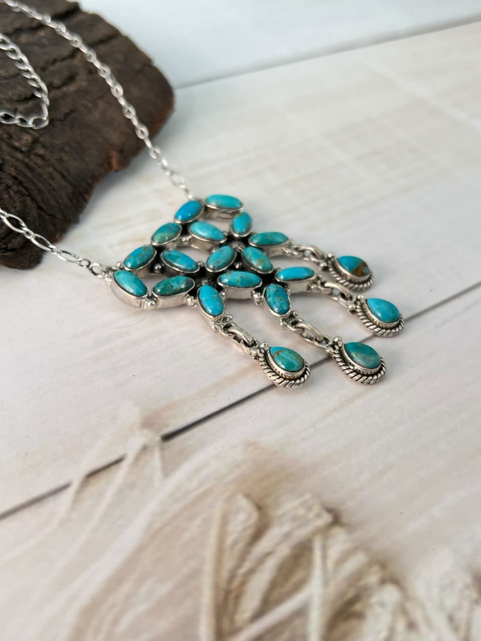 Handmade Sterling Silver Kingman Turquoise Necklace Signed Nizhoni (7)