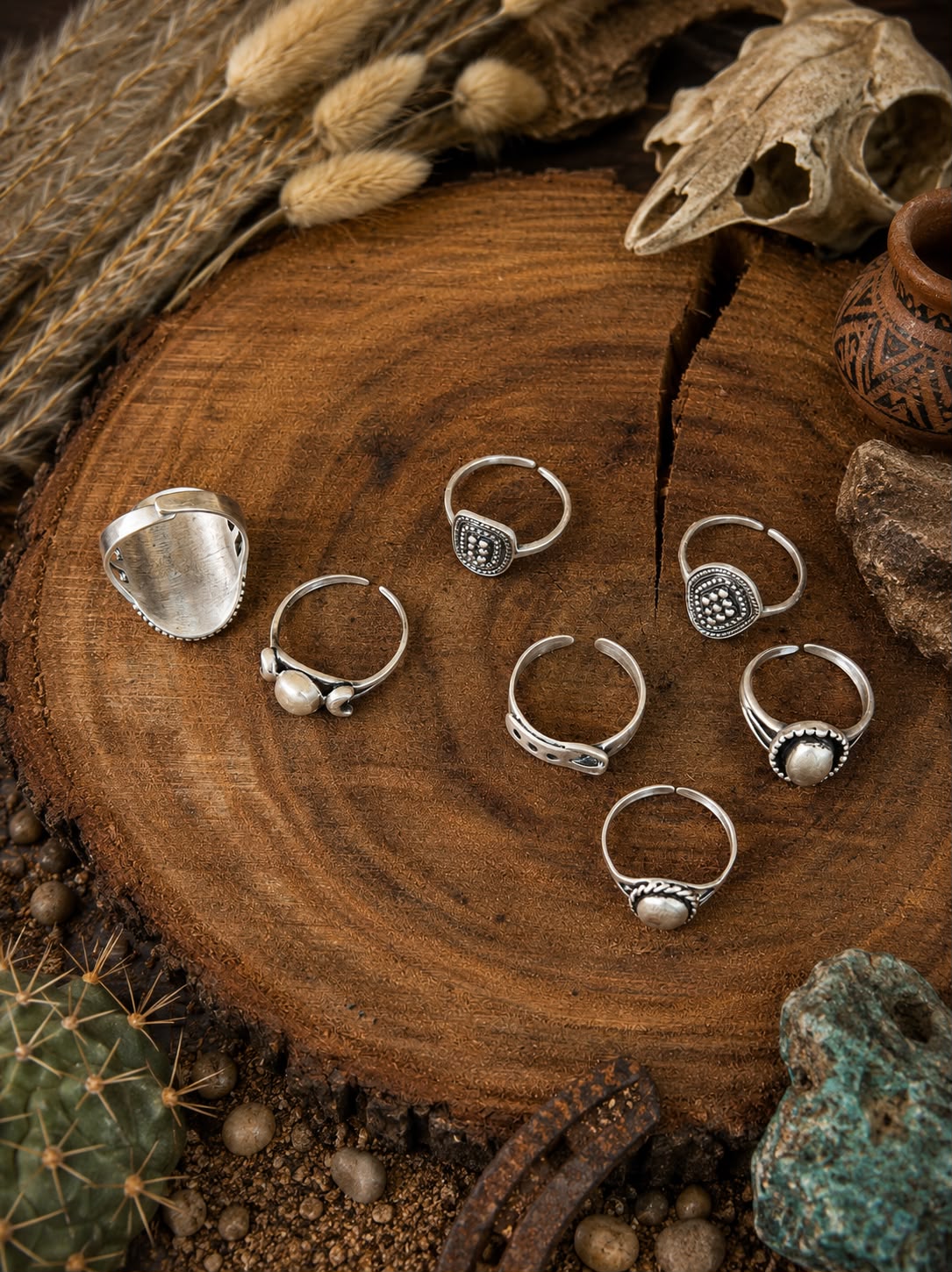 Handmade Sterling Silver Desert Relics Stack Collection: Adjustable Ring