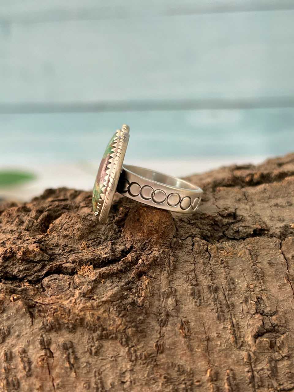 Handmade Sterling Silver Royston Turquoise Adjustable Ring Signed Nizhoni