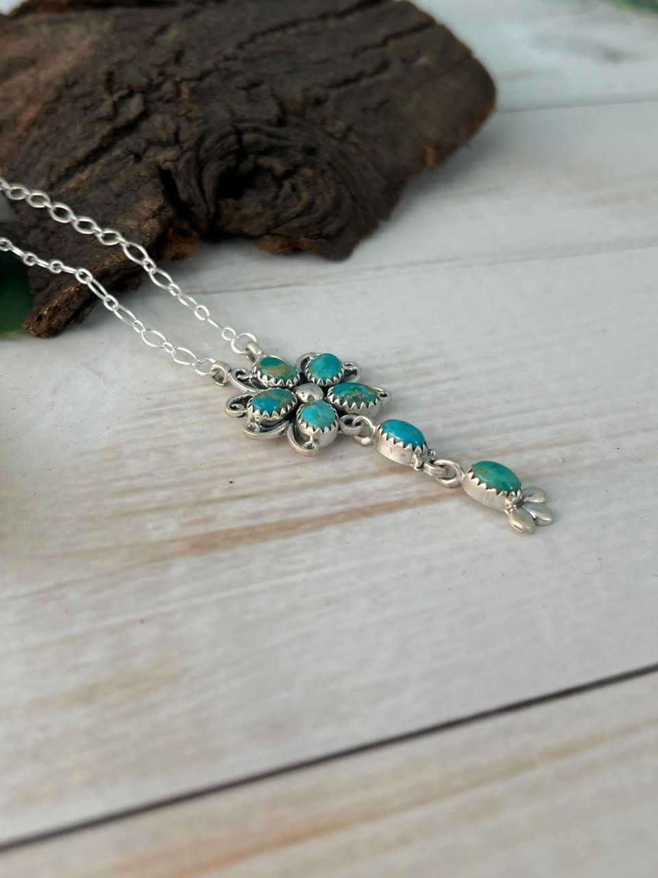 Handmade Sterling Silver Kingman Turquoise Necklace Signed Nizhoni