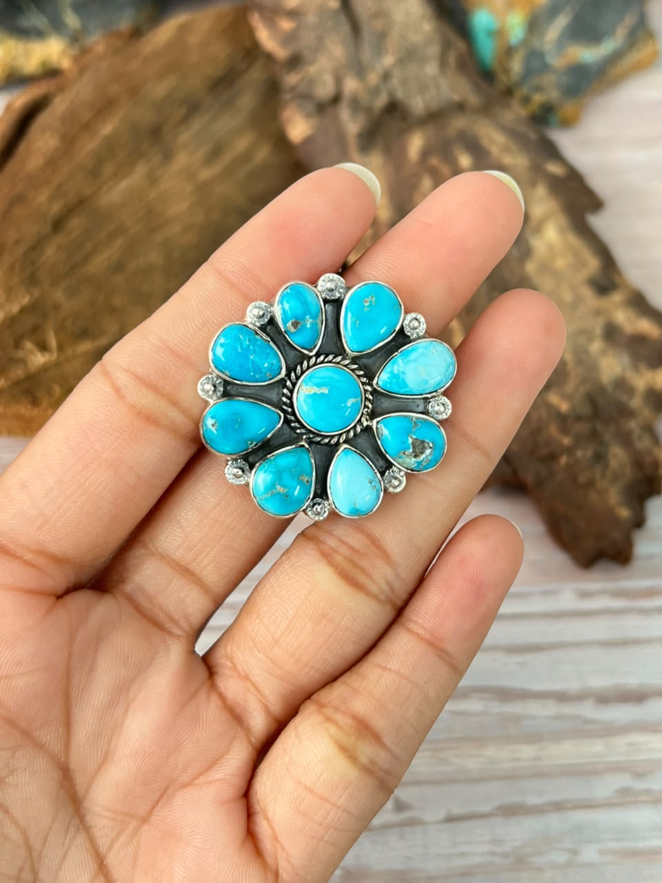 Handmade Sterling Silver Sierra Bella Turquoise Adjustable Ring Signed Nizhoni