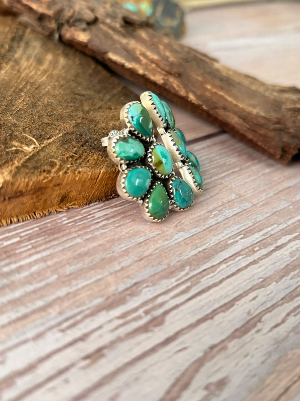 Handmade Sterling Silver Kingman Turquoise Post Studs Earrings Signed Nizhoni