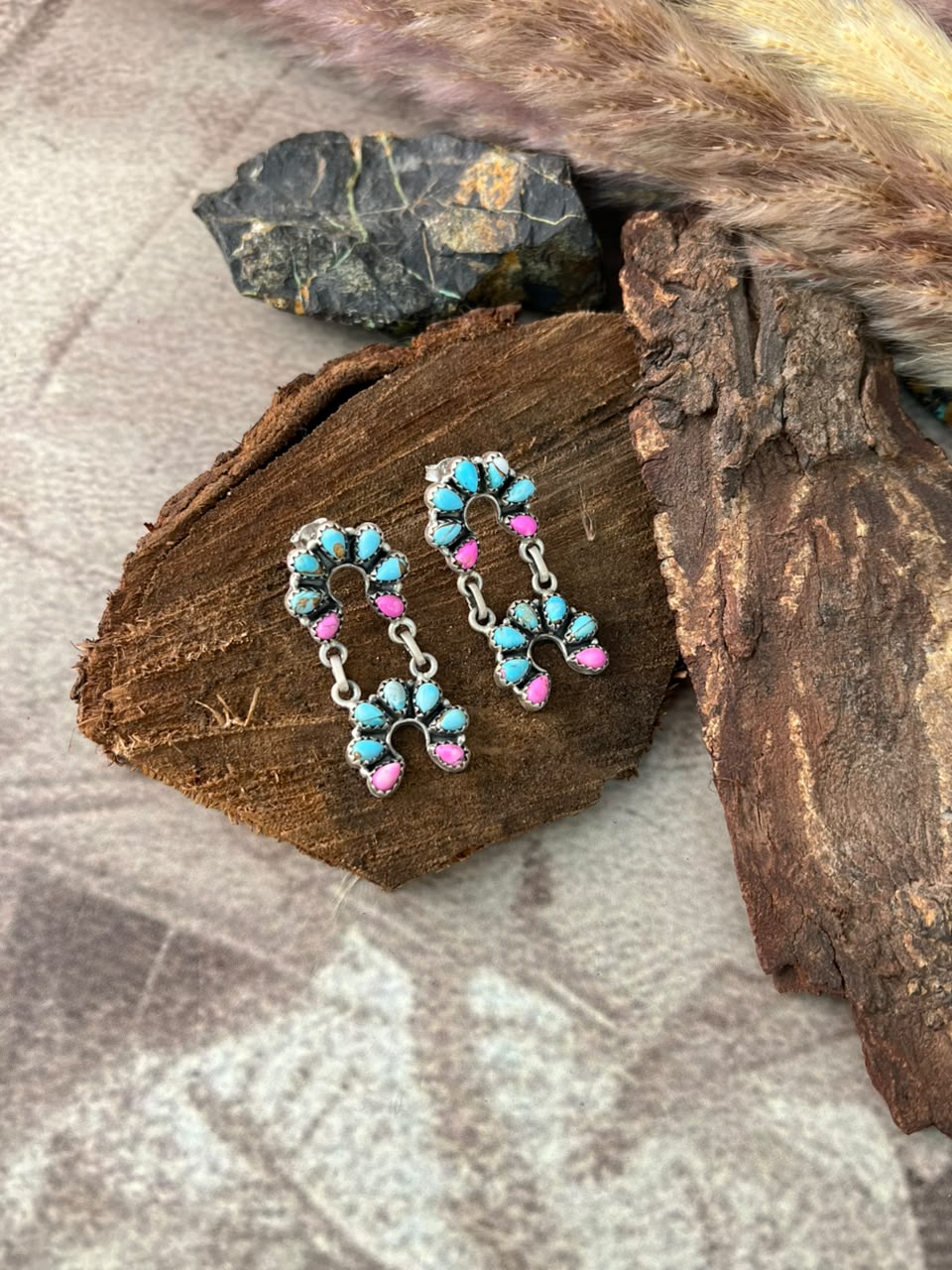 Handmade Sterling Silver Cotton Candy Post Dangle Naja Earrings Signed Nizhoni