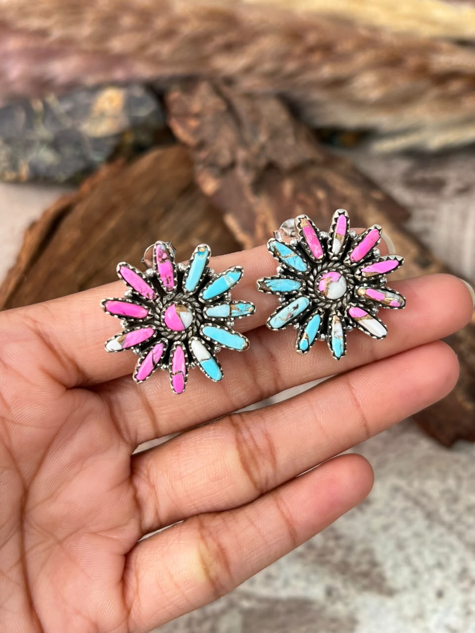 Handmade Sterling Silver Cotton Candy Post Studs Earrings Signed Nizhoni