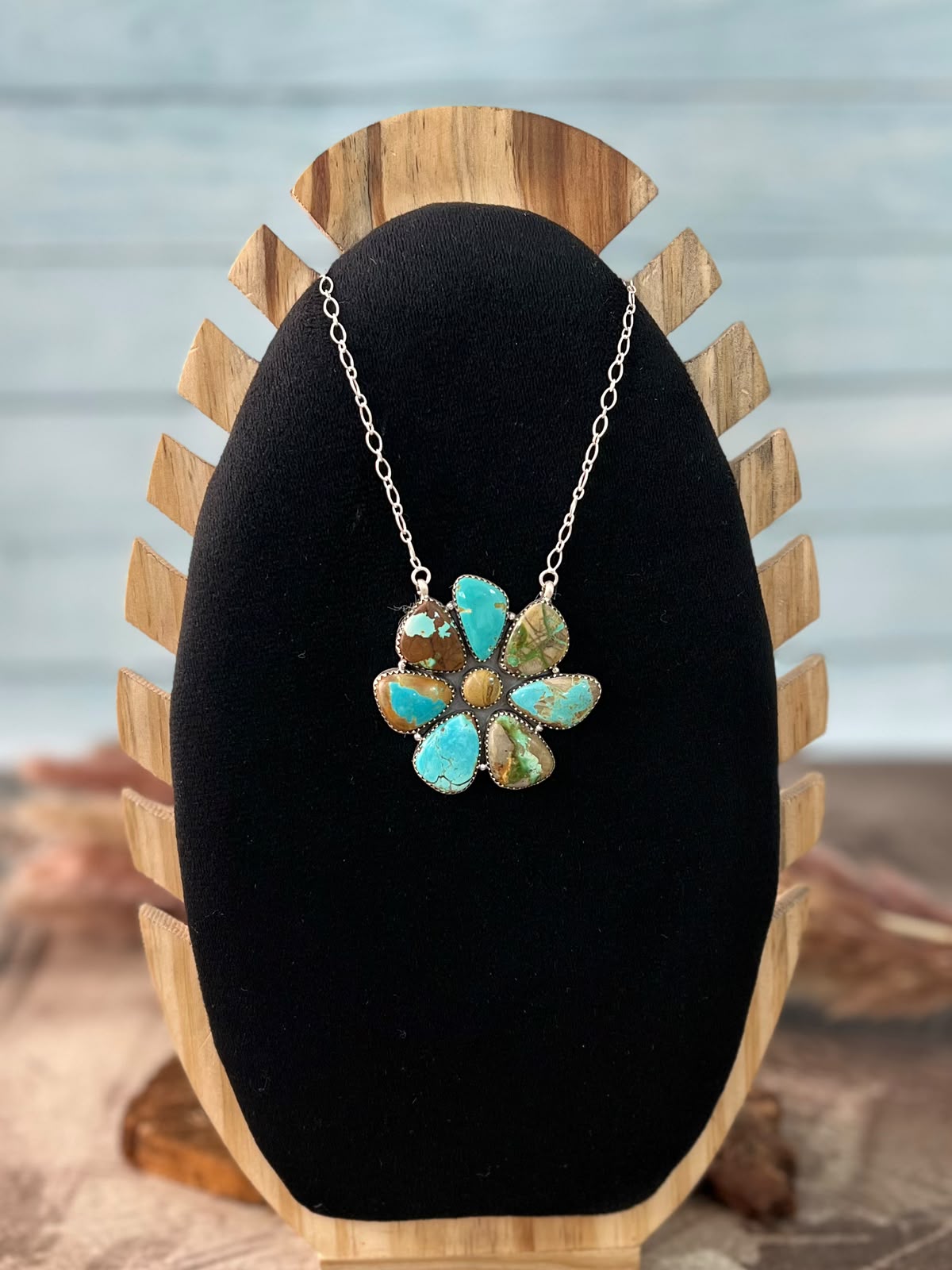 Handmade Sterling Silver Royston Turquoise Necklace Signed Nizhoni