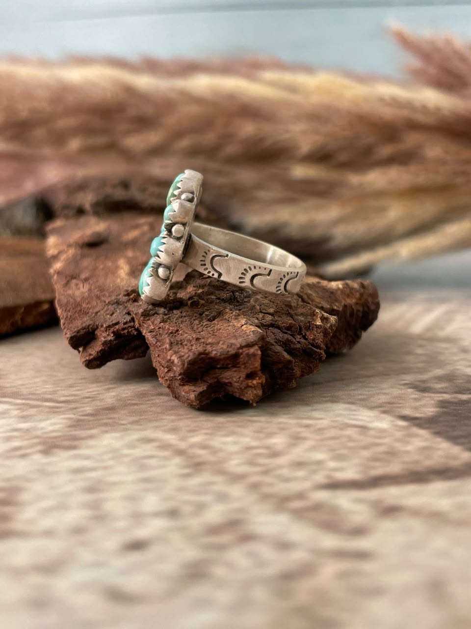 Handmade Sterling Silver Kingman Turquoise Adjustable Ring Signed Nizhoni