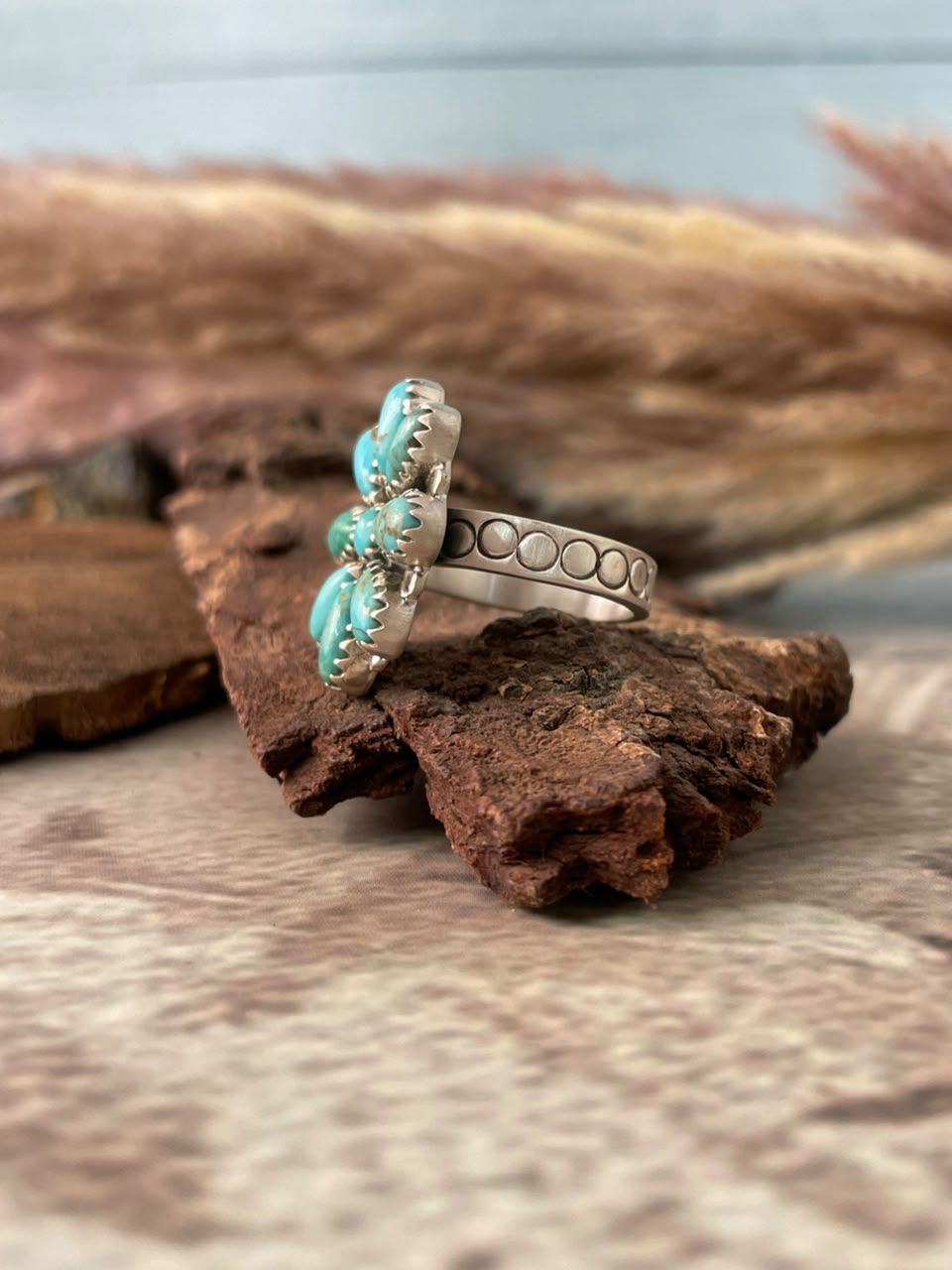 Handmade Sterling Silver Kingman Turquoise Adjustable Ring Signed Nizhoni