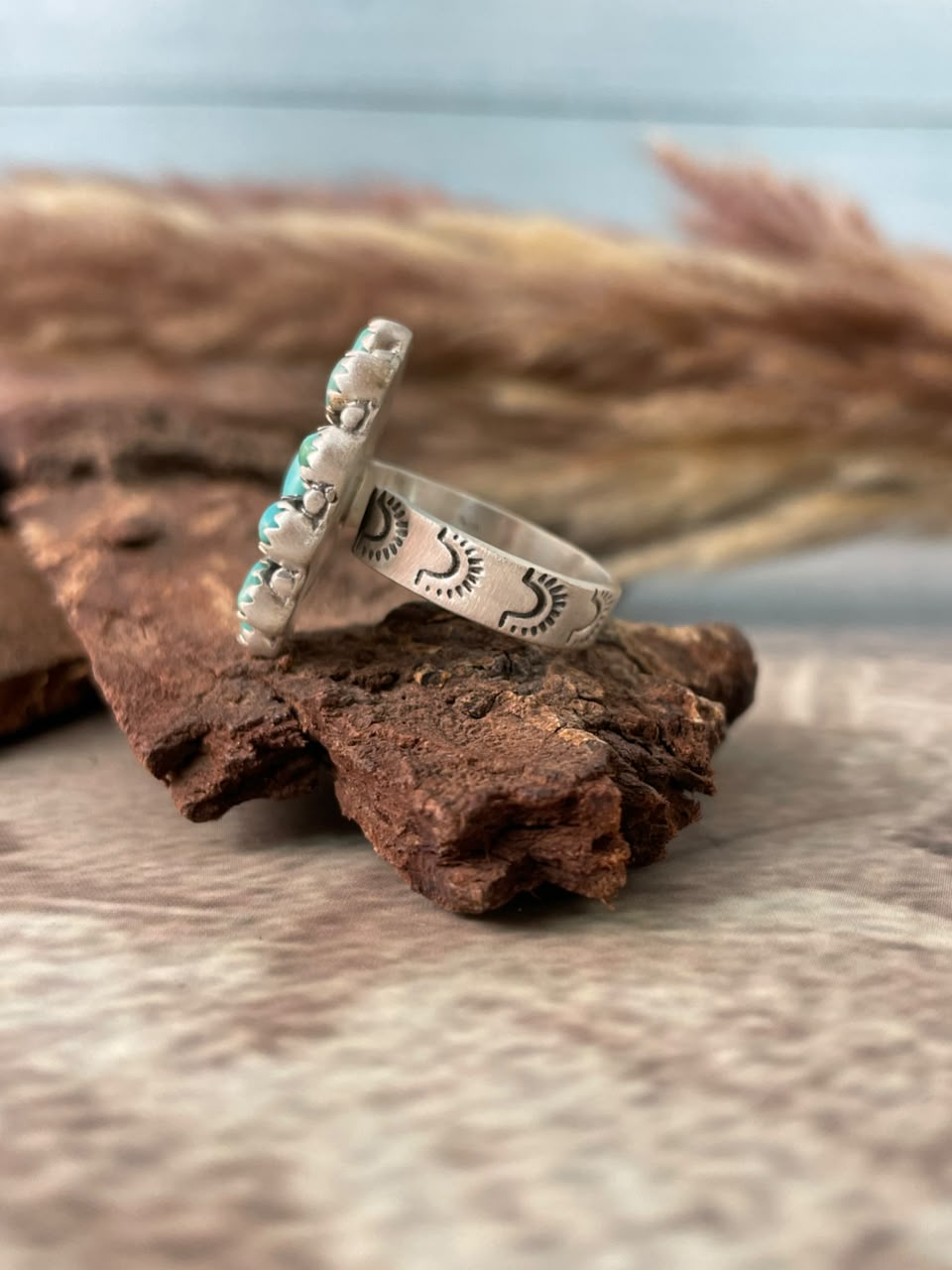 Handmade Sterling Silver Kingman Turquoise Adjustable Ring Signed Nizhoni