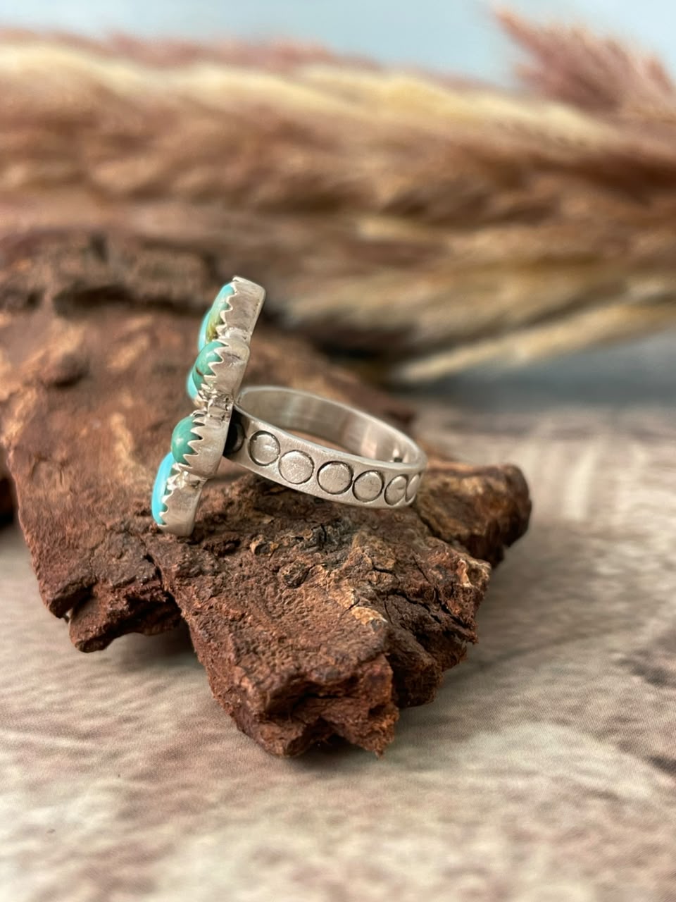 Handmade Sterling Silver Kingman Turquoise Naja Adjustable Ring Signed Nizhoni