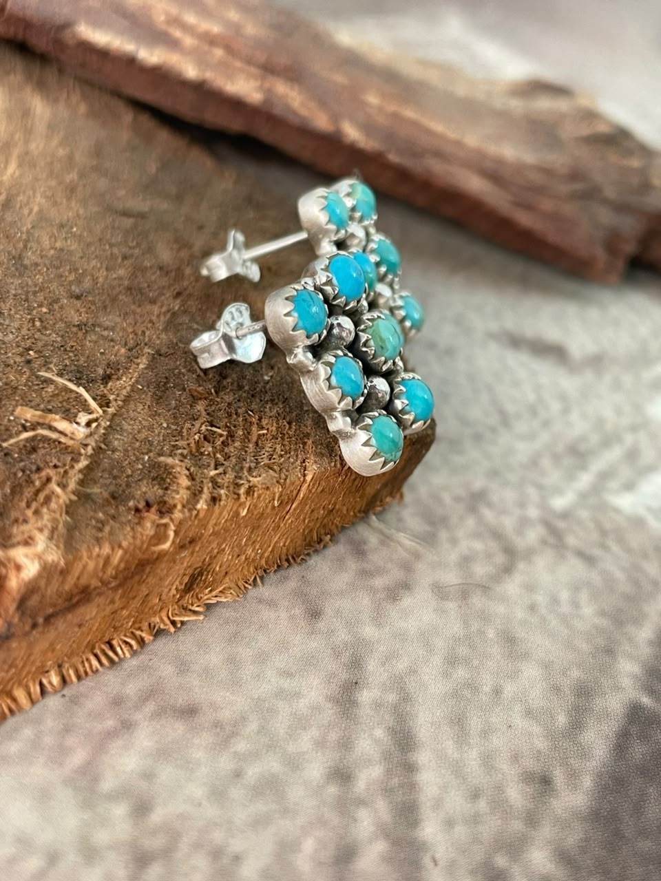 Handmade Sterling Silver Kingman Turquoise Post Studs Bar Earrings Signed Nizhoni