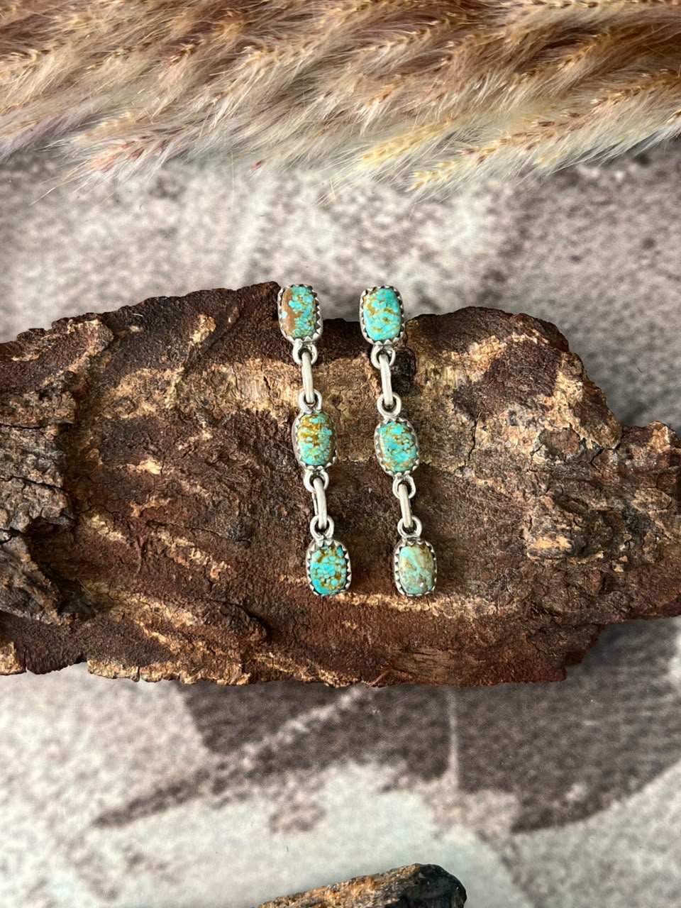 Handmade Sterling Silver Number 8 Turquoise Collection: Post Dangle Earrings Signed Nizhoni