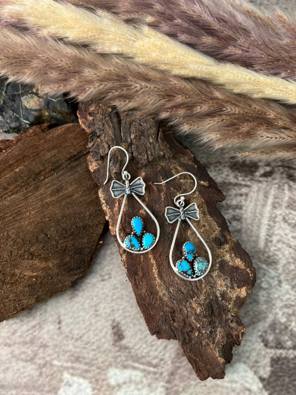 Handmade Sterling Silver Egyptian Turquoise Hook Dangle Earrings Signed Nizhoni