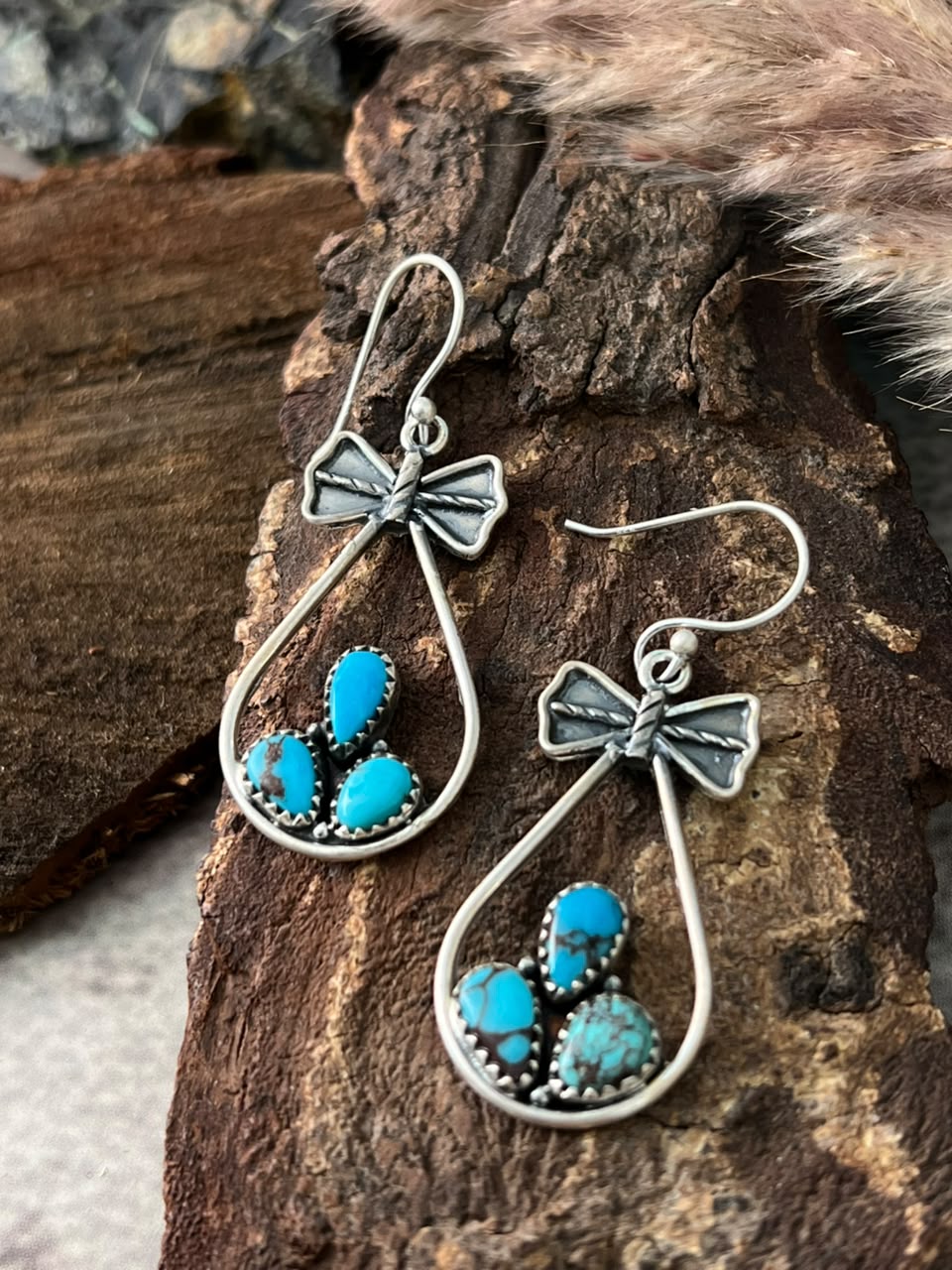 Handmade Sterling Silver Egyptian Turquoise Hook Dangle Earrings Signed Nizhoni