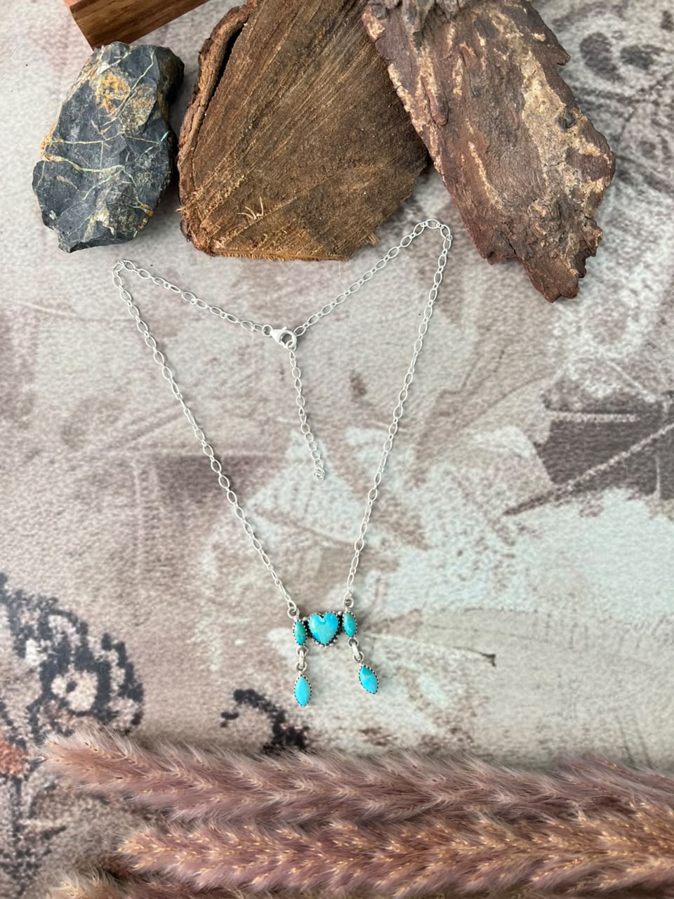 Handmade Sterling Silver Kingman Turquoise Heart Necklace Signed Nizhoni